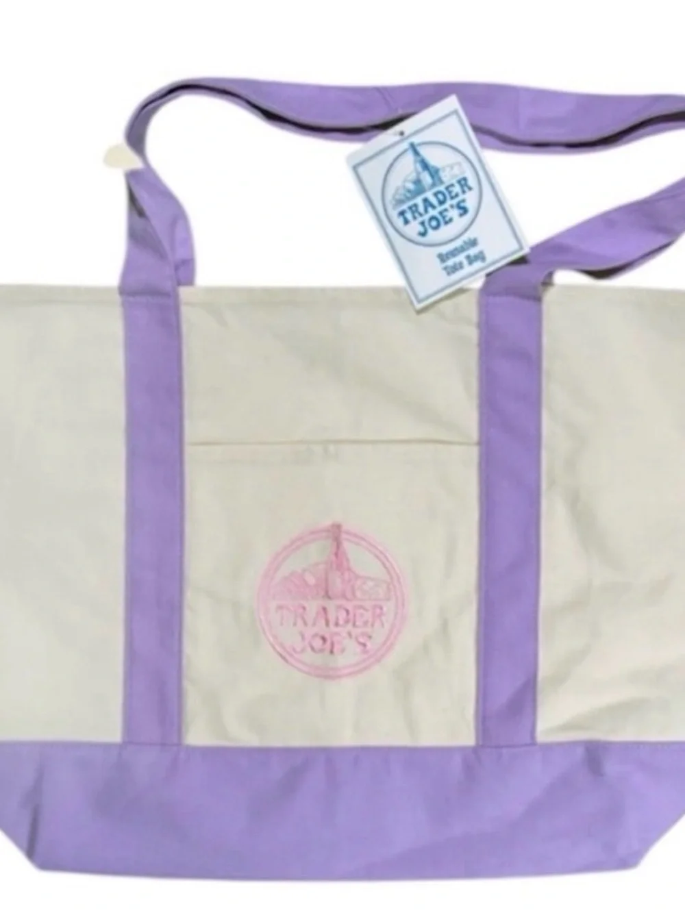 NWT Trader Joe's Large Pastel Canvas Tote Bag 2026 Limited Edition Lavender